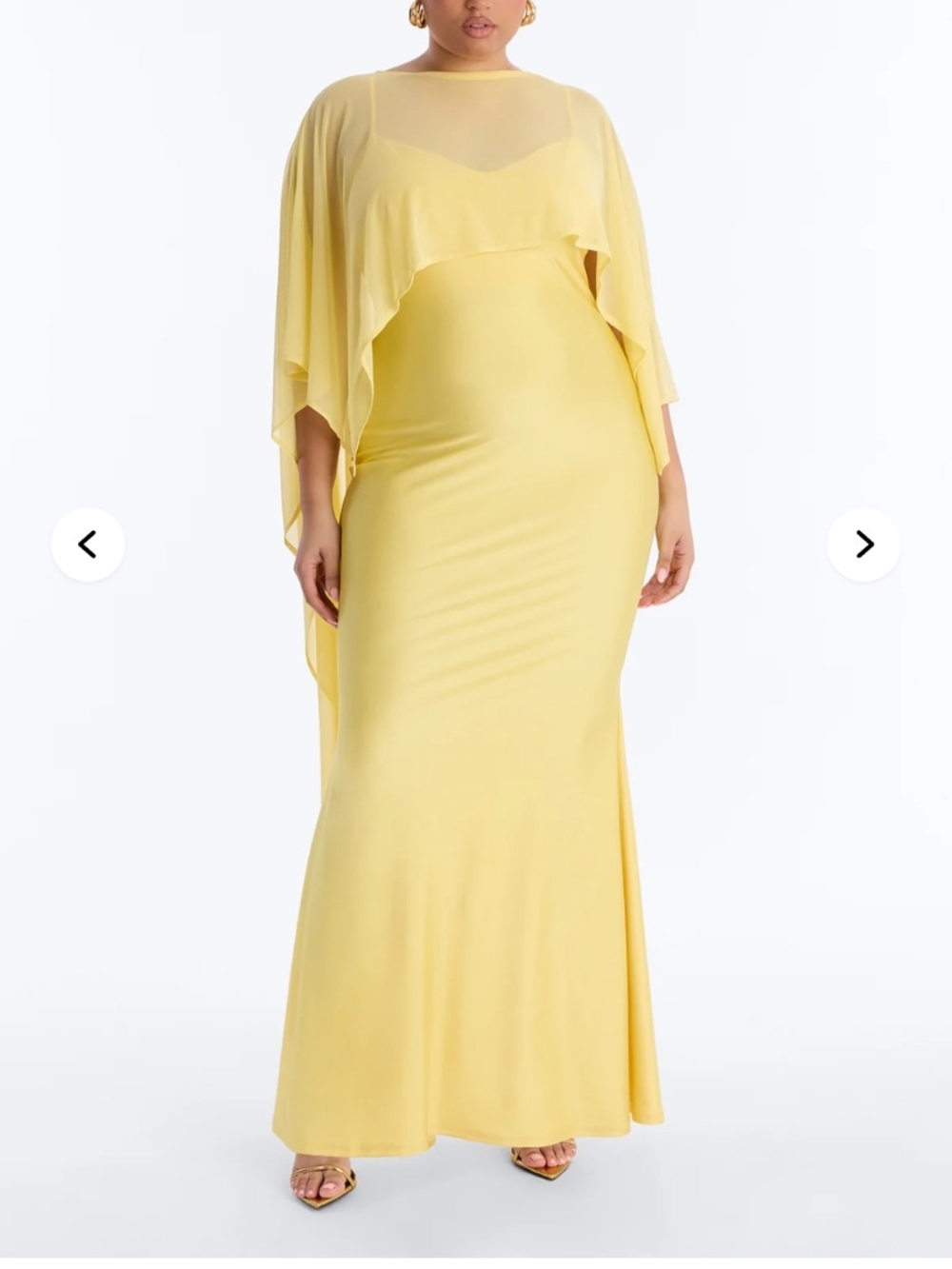 Fashion Nova Yellow Cape Overlay Maxi Dress